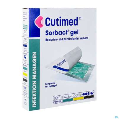 Cutimed/sorbact Gel Kompressen.bakterienbindend +hydrogel/ 7,5x 7,5cm Nr 7261110 10st, A-Nr.: 3691482 - 03