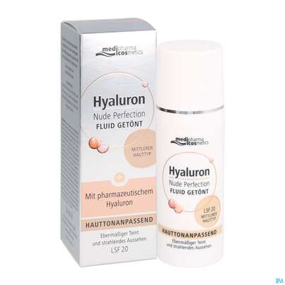 Sie sehen eine Packung Hyaluron Nude Perfection Getoentes Fluid Mittlerer Typ Lsf 20 50ml, Produktbild: 07 Hyaluron Nude Perfection Getoentes Fluid Mittlerer Typ Lsf 20 50ml, A-Nr.: 4914719 - 07