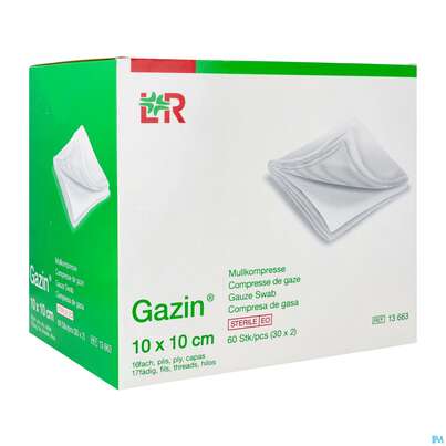 Mullkompressen Gazin Baumw.17faedig Steril 16fach 10x10cm 30x2 60st, A-Nr.: 2384743 - 02