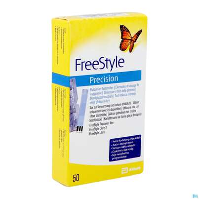 Sie sehen eine Packung Diagnostika U.zubehoer Freestyle/precision Teststreifen -abbott 50st, Produktbild: 03 Diagnostika U.zubehoer Freestyle/precision Teststreifen -abbott 50st, A-Nr.: 2392085 - 03
