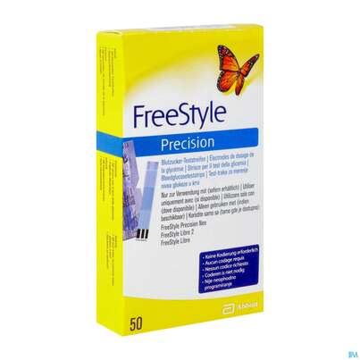 Sie sehen eine Packung Diagnostika U.zubehoer Freestyle/precision Teststreifen -abbott 50st, Produktbild: 04 Diagnostika U.zubehoer Freestyle/precision Teststreifen -abbott 50st, A-Nr.: 2392085 - 04